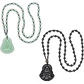 UNICRAFTALE 2Pcs Laughing Buddha Pendant Necklace Buddha Beads Chain Necklace Imitation Jade Buddhas Guanyin Crystal Beaded Rope Chain Gemstone Lucky Amulet Jewelry Gift for Women Men