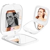 HiPai UV Camera Mirror for Sunscreen Test & SPF Detection, 1x/2x Magnifying Travel Mirror with Dimmable LED Lights, Handheld 2-Sided Portable Makeup Mirror for Handbag/Pocket,White