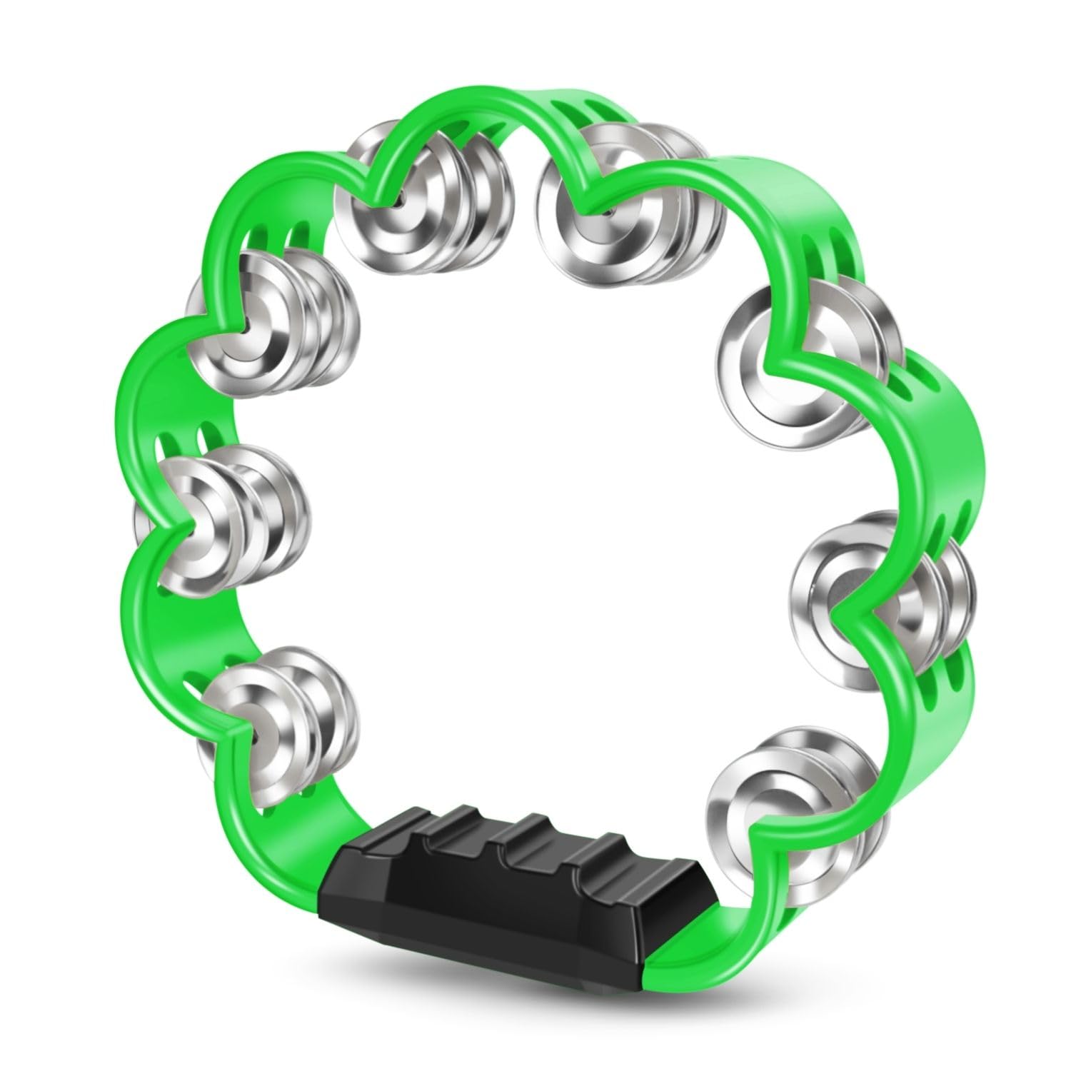 Flexzion Flower Tambourine - 8 Inch Handheld Percussion Instrument w/Metal Jingles & Ergonomic Grip - Small Tambourines for Adults, Kids, Church, Parties, & Musical Events (Green)