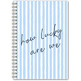 BEHIFL Blue Striped Inspirational Spiral Notebook, How Lucky Are We Motivational Notebook Journal, Positive Affirmation Journal for Women, Blue Office Supplies, 5.5x8.3 Inches