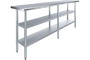 AMGOOD Stainless Steel Work Table with 2 Shelves | Metal Utility Table | Commercial & Residential NSF Utility (Stainless Steel Table with 2 Shelves, 84" Long x 18" Deep)