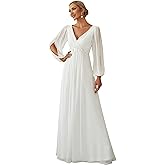 Ever-Pretty Women's V Neck Long Sleeves Floor Length Ruched Chiffon A-Line Formal Evening Dress Mother of Bride Dresses 00461
