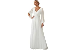 Ever-Pretty Women's Elegant V-Neck Long Sleeve A-line Chiffon Floor Length Mother of The Bride Dress 00461
