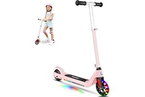Caroma E32/E35 Electric Scooter for Kids Ages 6-14, 10 Mph & 7 Miles, Adjustable Height & Speed, Foldable Kids Electric Scooter, 80 mins Ride Time, Colorful LED Lights, Lightweight Kids Scooter