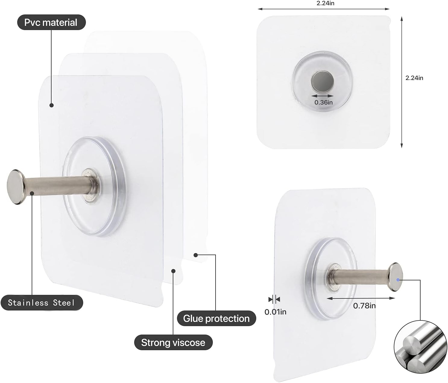 GINMINO Wall Hooks 13.5lbs(Max) Transparent Reusable Adhesive Hooks，Waterproof and Oilproof, Bathroom Kitchen Wall Hooks Heavy Duty 10 Pack: Home Improvement