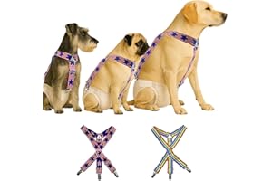 LAMIARAGA Dog Diaper Suspenders Female and Male 2 Pack (USA Flag Stars & Rainbow Stripes) Adjustable, Elastic Strap Clips for Dogs 10-204lbs Prevents Diaper Shifting and Falling Comfort