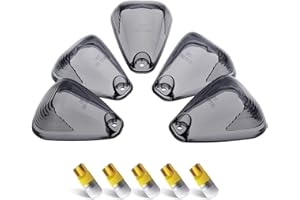 HERCOO Smoke Roof Cab Marker Lights Lens w/LED Bulbs Aftermarket Replacement Compatible with F150 F250 F350 F450 F550 Super Duty (Qty:5)