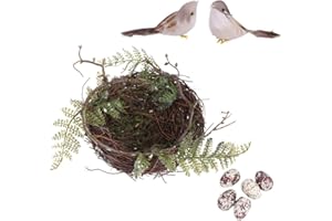 VALICLUD Artificial Bird Nest with Eggs Birds Faux Natural Rattan Twig Bird Nest House Ornament Photo Props for Home Garden Decoration