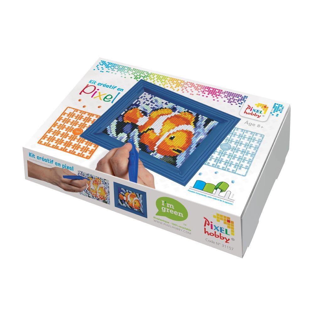 Pracht Creatives Hobby P31157 Mosaic Box Nemo Pixel Picture with Frame, Boys and Girls, Small Gift, Bag, Children's Birthday Party, Colourful
