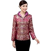 Bitablue Women's Auspicious Golden Floral Purple Brocade Chinese Jacket