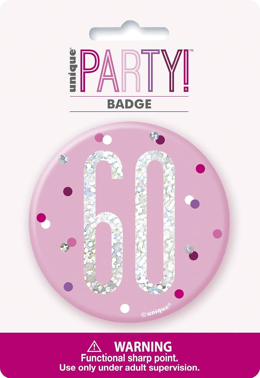 Number "60" Birthday Badge, Pink, Age 60
