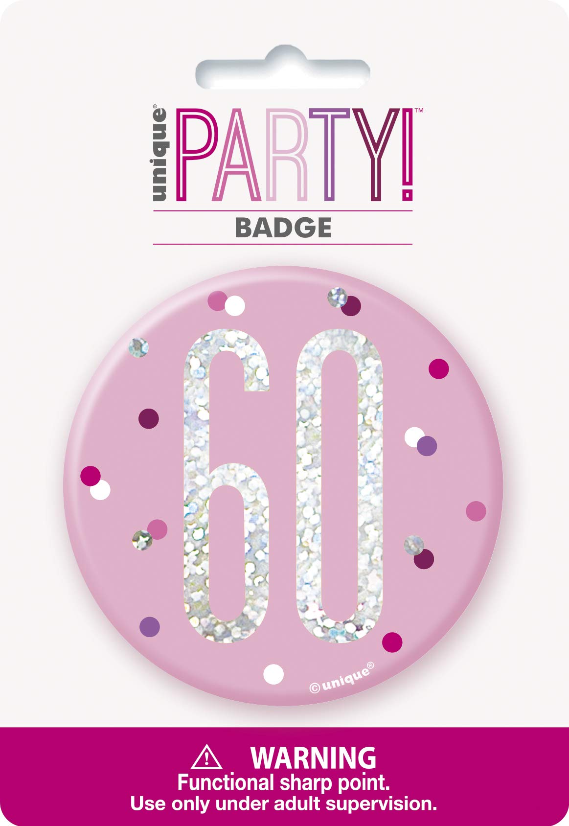 Number "60" Birthday Badge | Pink And Silver | 1 Pc.