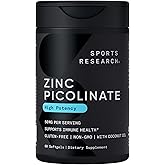 Sports Research Zinc Picolinate 50mg with Organic Coconut Oil | Highly Absorbable Zinc Supplement for Healthy Immune Function - Non-GMO Verified, Gluten & Soy Free (60 Liquid Softgels)