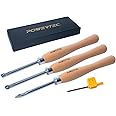 POWERTEC 3 Pcs Carbide Lathe Tools for Woodturning, Wood Lathe Tools with Flat Edge Square, Round and Diamond, T15 Star Key Wrench, Lathe Tools with Replaceable Blade (71825)