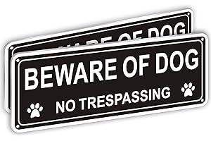 I-COWFUN (2 Pack) Beware of Dog Signs for Fence, Heavy-duty Metal Beware of Dog No Trespassing Sign, 10" x 3.5" Aluminum Dog Warning Signs for Property, Dog Warning Signs for Yard Outdoor, Weather-resistant (White)