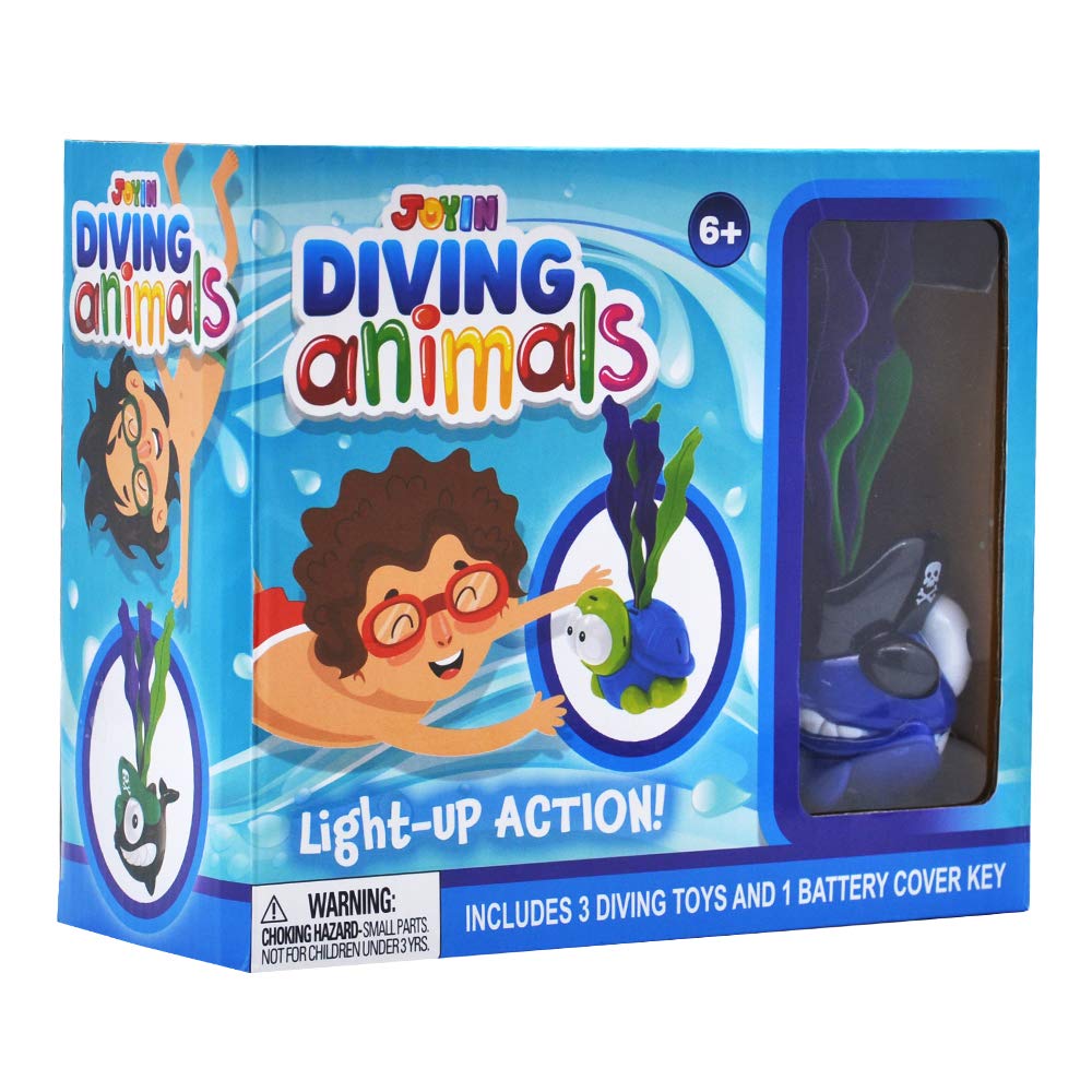 JOYIN Light-up Diving Pool Toys Set, 3 Pack Diving Toy Swimming Pool Toys for Kids Animals Turtle Shark Seaweed Dive Toys