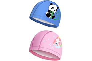 2PCS Kids Swim Caps, PU Elastic Swimming Caps for Girls Boys, Swimming Hat for Long and Short Hair (Blue Pink)
