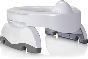 Kalencom Potette Plus Premium 2 in 1 Travel Potty and Toilet Seat Trainer Ring with Built in Pee Guard and Easy-Grip Handles (White/Gray)
