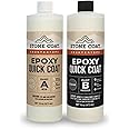 Stone Coat Countertops Quick Coat 1 Quart – Fast Curing Liquid Epoxy for DIY Woodworking Projects like River Tables, Geodes, Steel Inlays, Crack Filling, Seam Sealing and Coating 3D objects