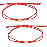 Yolev 2 Pcs Red String Bracelet - Adjustable Heart Red String Bracelet Protection - Friendship and Couple Bracelets for Christmas Valentine's Day Gift