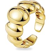 UneDouce Gold Chunky Dome Rings for Women | Textured Puffy Statement Band Ring Stacks | 14K Gold Plating Adjustable Rings for Women