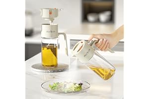 MRBIN Oil Spray Bottle for Cooking, 550ml/18.5oz Food Grade Glass Olive Oil Sprayer Dispenser 2 in 1 Mister Refillable Dressi