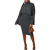 Unybwonn Women's 2 Piece Outfits Sets Knitted Long Sleeve Turtleneck Sweaters Tank Bodycon Midi Dress Set