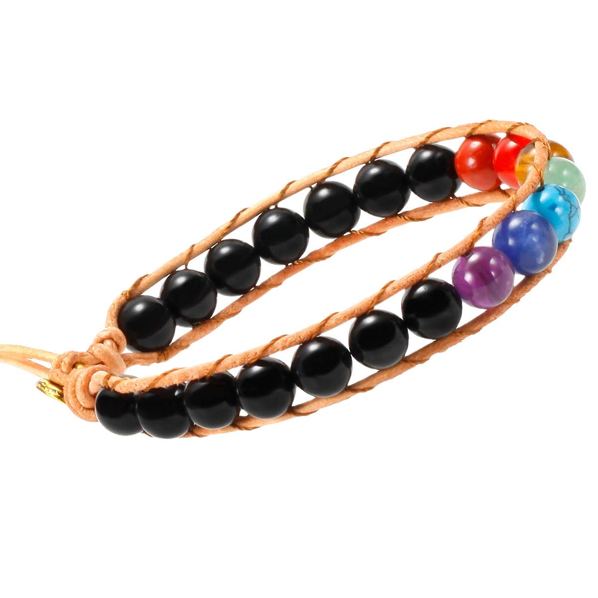 mookaitedecor 7 Chakra Bracelet Black Agate Crystal Bracelet for Women Men Semi Precious Stone Bead Bracelet 8mm, Colourful Crystal Bead Bracelet Healing Crystal Bracelet Jewellery Gift Stone Bracelet