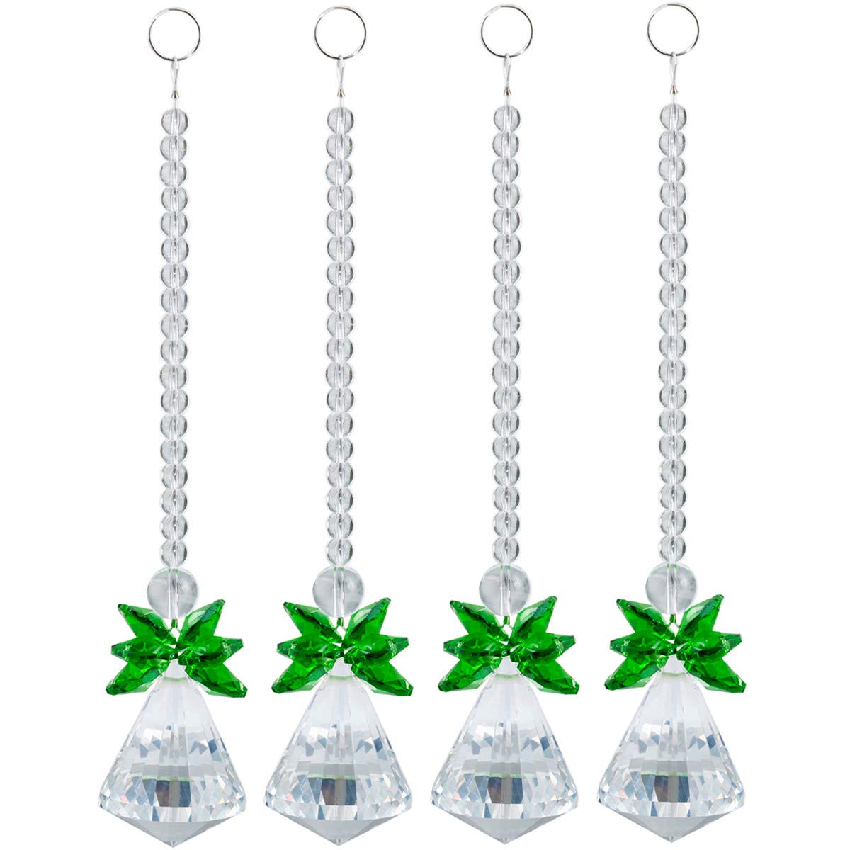 mookaitedecor 4PCS Hanging Angel Ornaments Green Sun Catchers for Window Garden Car Bedroom, Prism Pendant Indoor Outdoor Sun Catcher Crystal Hanging Ornament Clear K9 Crystal Glass Party Decorations