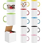 12 Pcs Sublimation Mugs, 11 oz Porcelain Coffee Mugs Bulk,Sublimation Coffee Cups with Handle and Colored Inside Ceramic Mug 