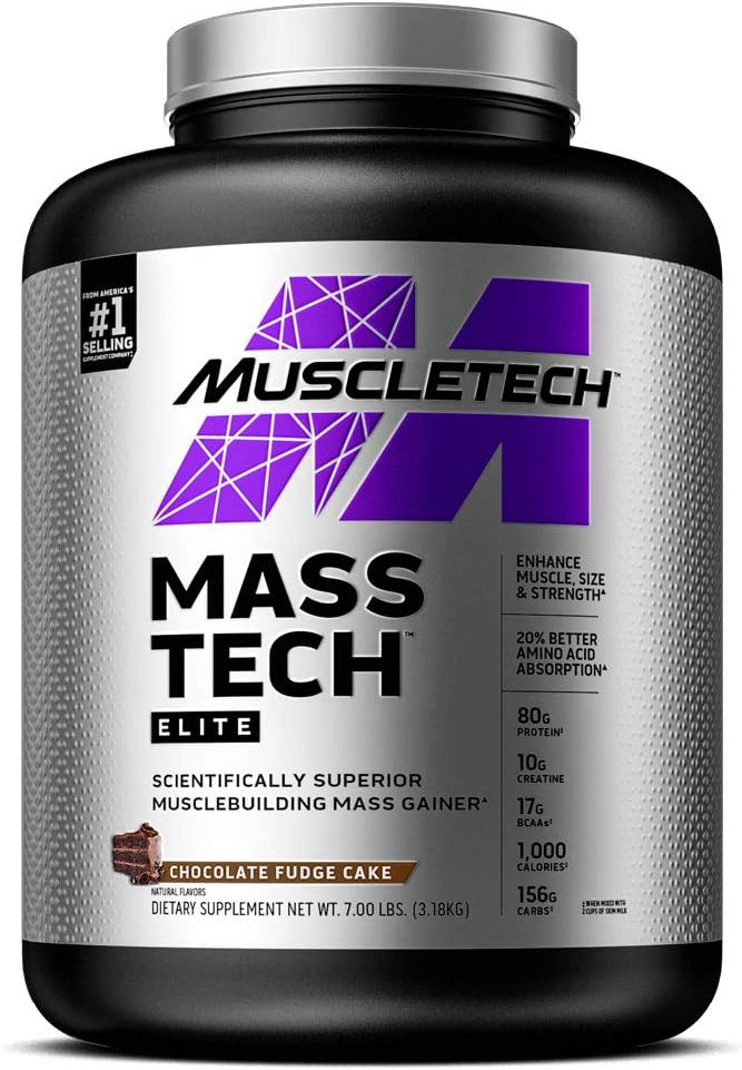 Mass Gainer Whey Protein Powder + Creatine | MuscleTech Mass-Tech Elite | Muscle Builder Whey Protein Powder | Max-Protein Weight Gainer for Men & Women | Chocolate, 7 lbs (packaging may vary): Health & Personal Care