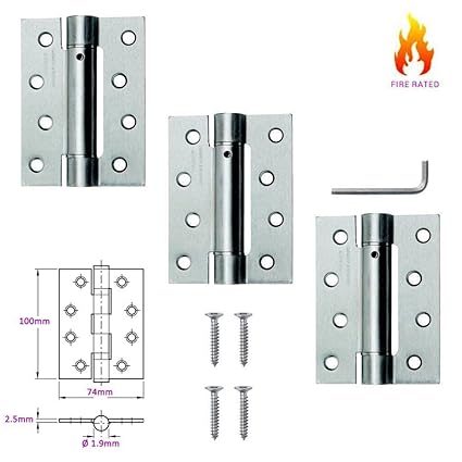 Excel 3 X Fire Door Hinges Single Action Residential Adjustable Self Closing Spring Satin Chrome Plated