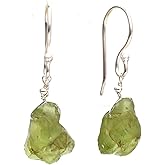 Gempires Natural Green Peridot Gemstone Earrings August Birthstone Handmade Jewelry Hypoallergenic Silver Plated Raw Crystal Dangling Earrings For Women