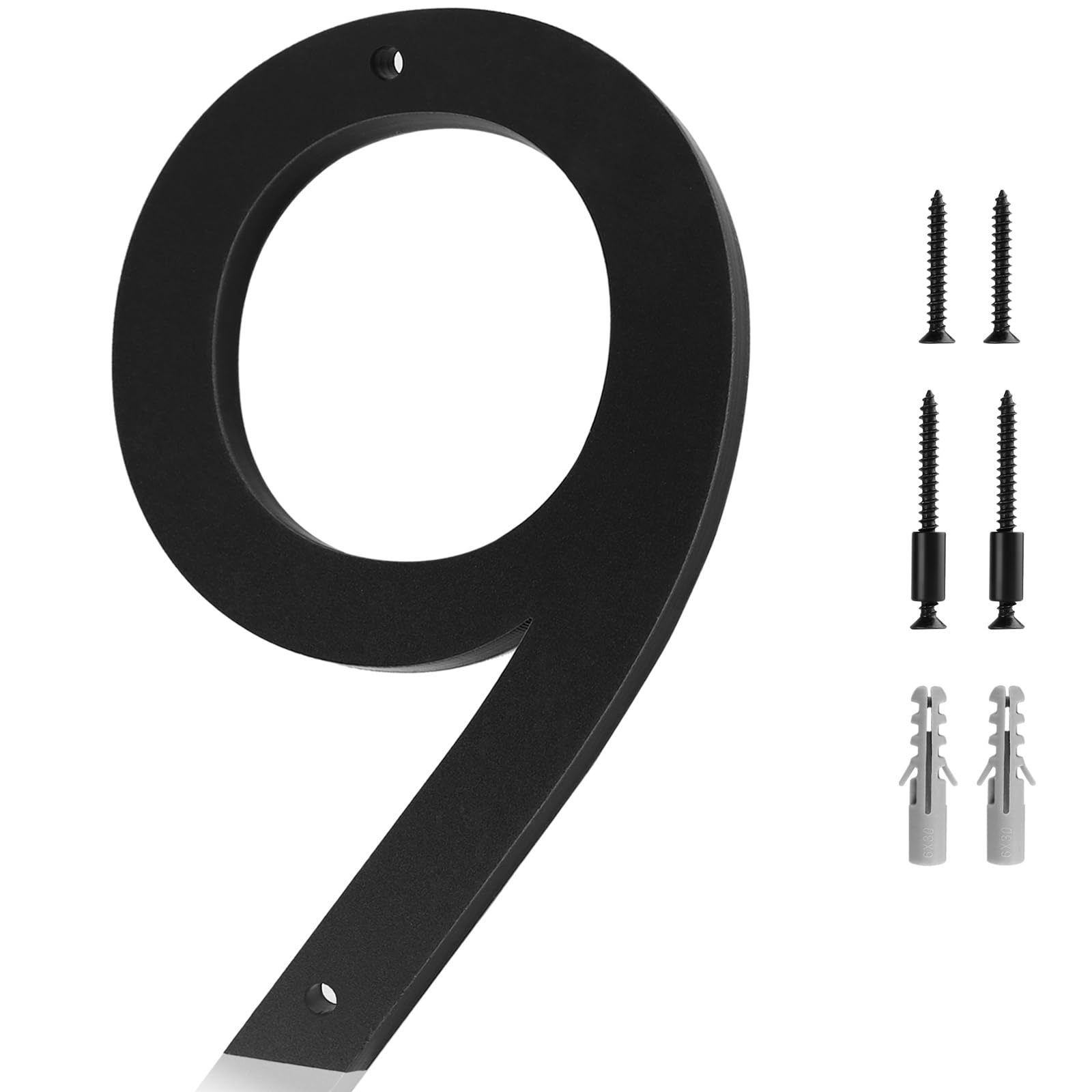 Photo 1 of 10 Inch Floating House Number 9 - Easy Installation With Screw Set, Includes Hardware for Flush or Floating Mount, Frosted Matte Black Acrylic Address House Numbers for Door, Exterior, Porch