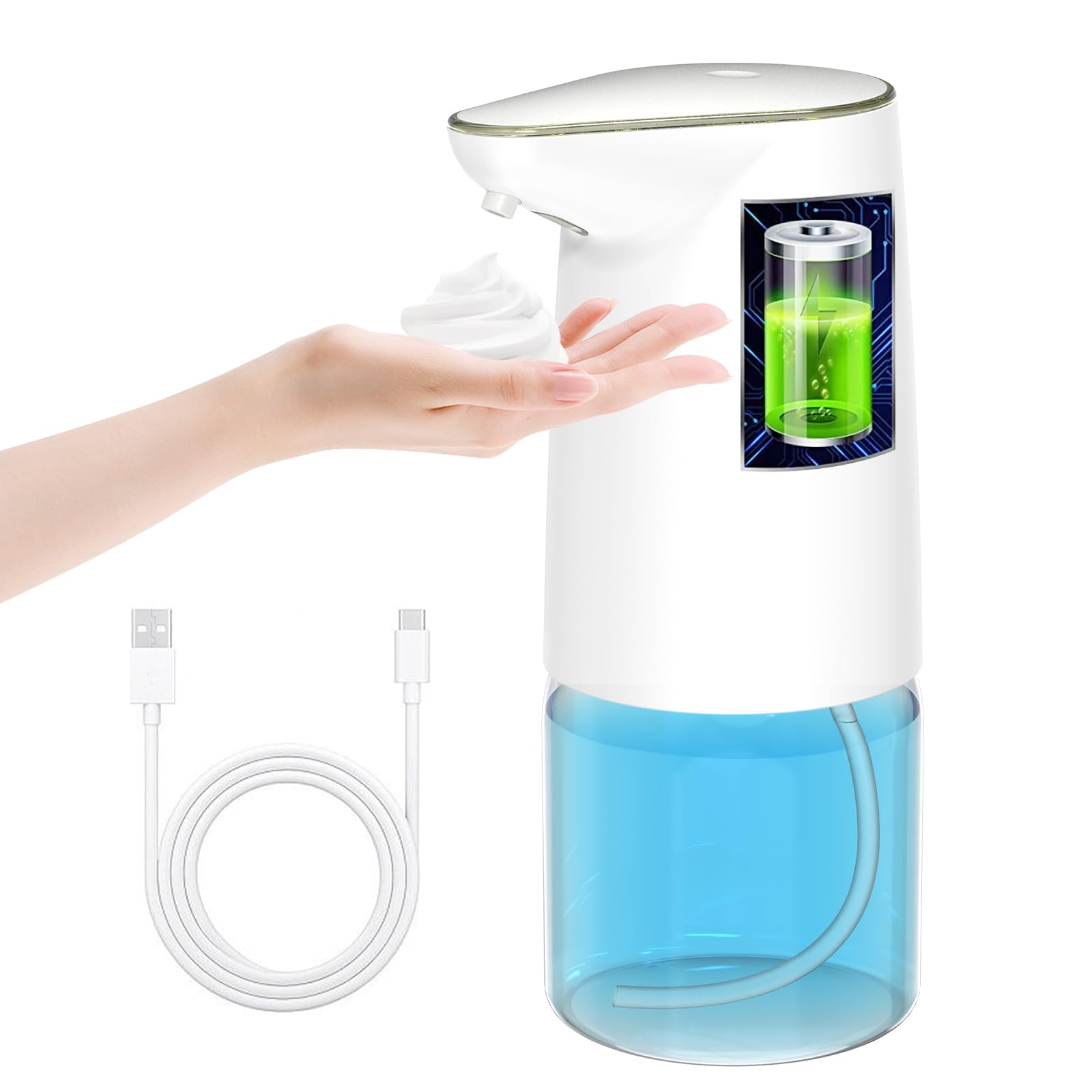 Automatic Soap Dispenser and 500Ml Rechargeable Touchless Foaming Soap Dispenser, Electric Soap Dispenser with Infrared Motion Sensor for Home, Kitchen,Bathroom, School, Hotel