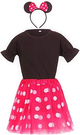 Amazon Infeel ミニー 風 コスチューム コスプレ キッズ ピンク ドットスカート チュールスカート ｔシャツ カチューシャ 3点 セット 子供 用 ディズニー ハロウィン ８０ｃｍ １５０ｃｍ 90 キッズコスチューム おもちゃ