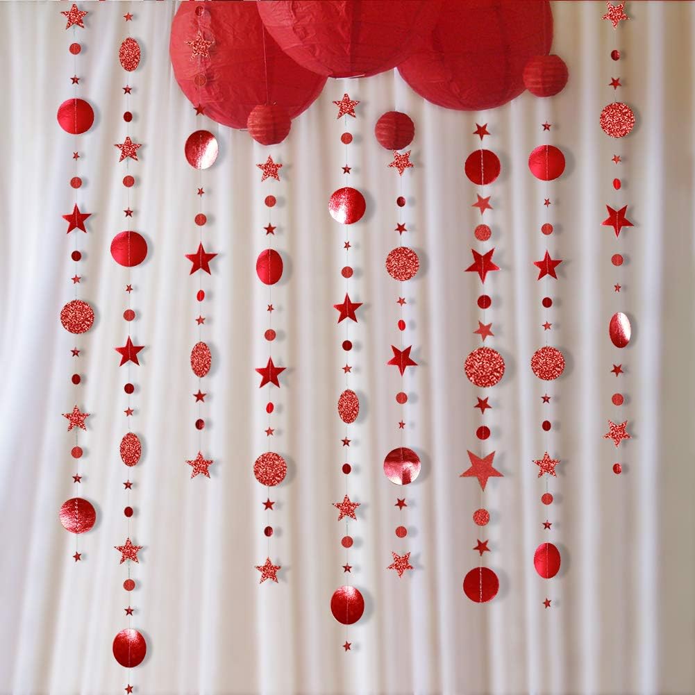 Decor365 Shimmer Red Circle Dots and Star Garlands Christmas Tree Decorations/Chinese New Year Hanging Bunting Metallic Banner Halloween/Bridal Shower/Baby Shower/Showcase/Wedding/Curtains Props - Image 4