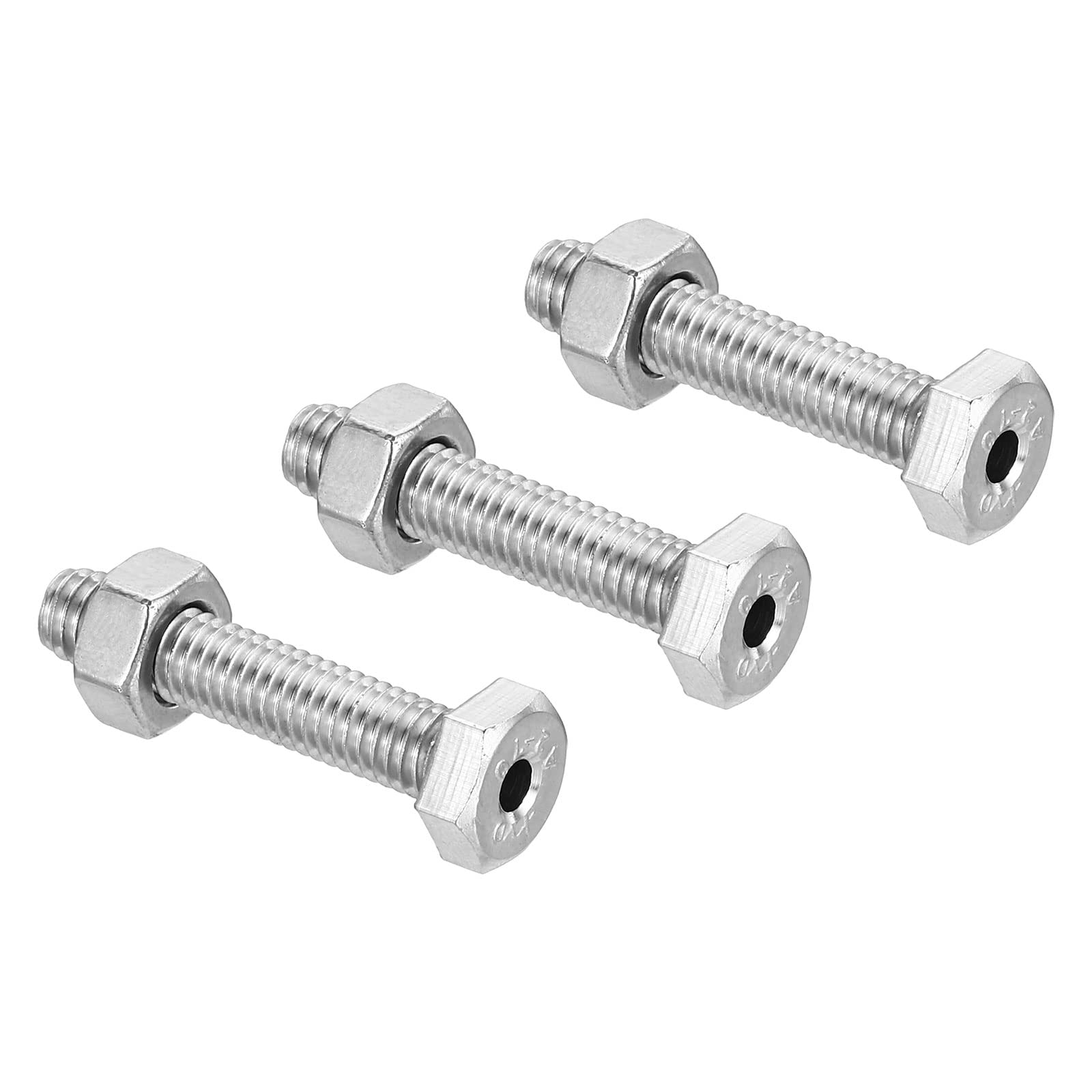 PATIKIL M6x30mm Hollow External Hexagon Screw, 3 Set Cylindrical Lamp Threading Socket Screws Through Hole Bolt with Nut 304 Stainless Steel