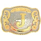 Western Belt Buckle Initial Letters ABCDMRJ to Z Cowboy Belt Buckle, Rodeo Buckles for Men & Women Fits Up to 2 Inch Belts