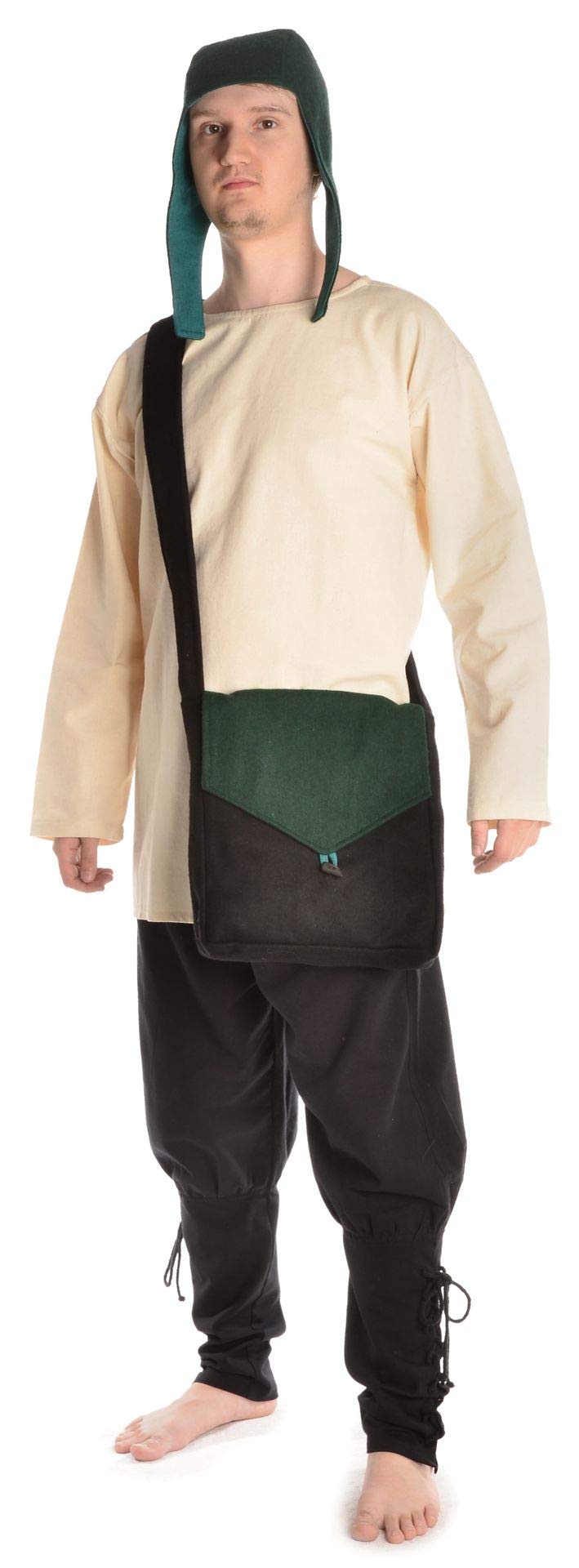 HEMAD Medieval bag Dwain made of wool felt - black-red, black-green, black-brown, black-blue LARP - Black/Green - One size