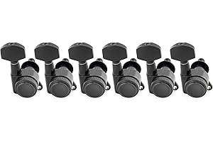 Musiclily Pro 6-in-line 18:1 Ratio Full Sealed Locking Machine Heads Tuners Tuning Pegs Keys with Hex Button 45 Degree Screw for Strat Tele Style Electric Guitar, Black
