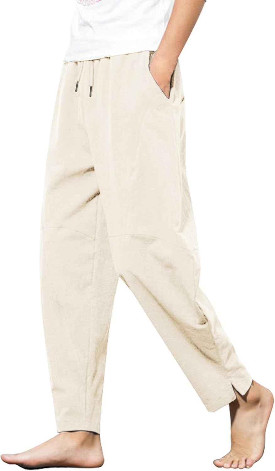COOFANDY Men's Linen Pants Casual Elastic Waist Drawstring Yoga Beach Trousers: Clothing
