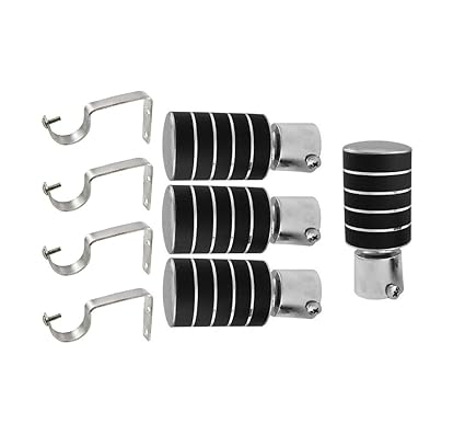 Prushti Fashion Curtain Steel Bracket for Door and Window (Black) - Set Of 4