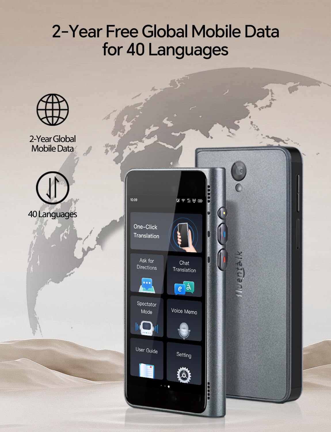 Timekettle Fluentalk New T1 Translator Device Supports 40 Languages, 31+ Offline Language Pairs, Photo Translation, No WiFi Needed, 2-Year Global Data, 4