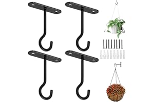 PUPINGPIG 4pcs Ceiling Hooks for Hanging Plants 4inch Wall Mount Plant Hanger, Wall Plant Hook for Hanging Planters, Lanterns, Lights, Indoor&Outdoor Decoration Hooks Black