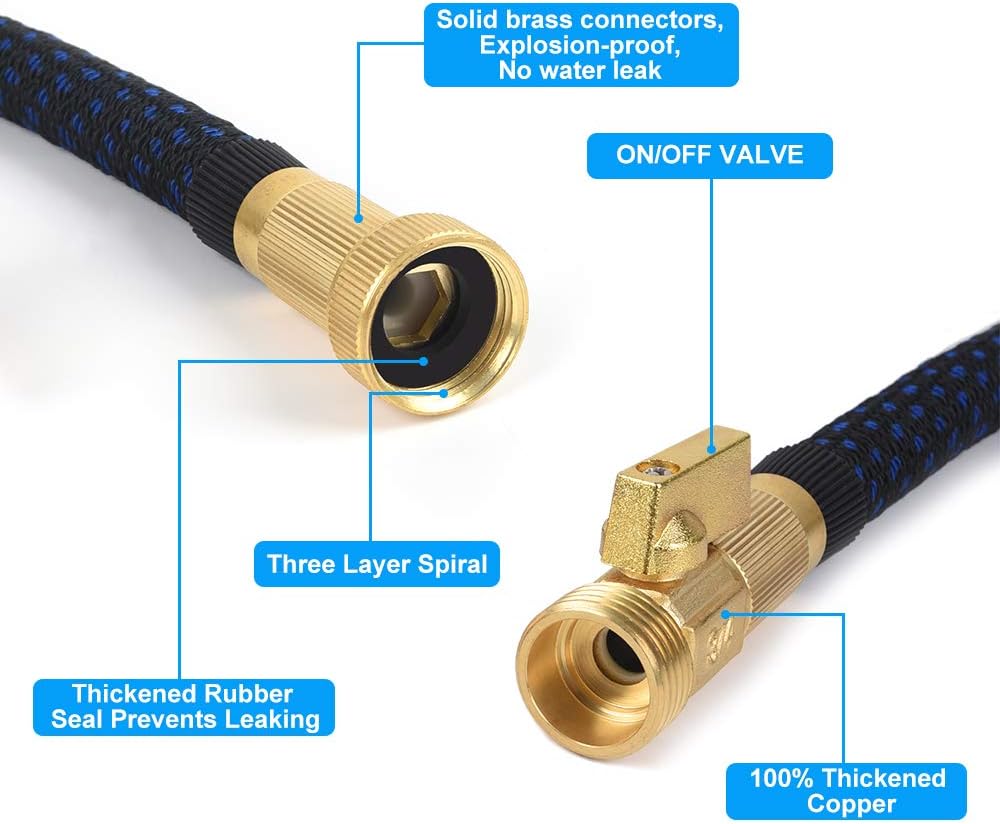 SANSUNTEK 50FT Garden Hose Expandable Water Hose with 10 Function Spray Nozzle, Durable 3/4 Solid Brass Lightweight Flexible Garden Water Hose, Strength Stretch Fabric 3750D Retractable Hose (50FT) : Garden & Outdoor