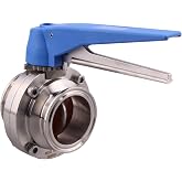 DERNORD Butterfly Valve with Blue Trigger Handle Stainless Steel 304 Tri Clamp Clover (2inch Tri Clamp Butterfly Valve)