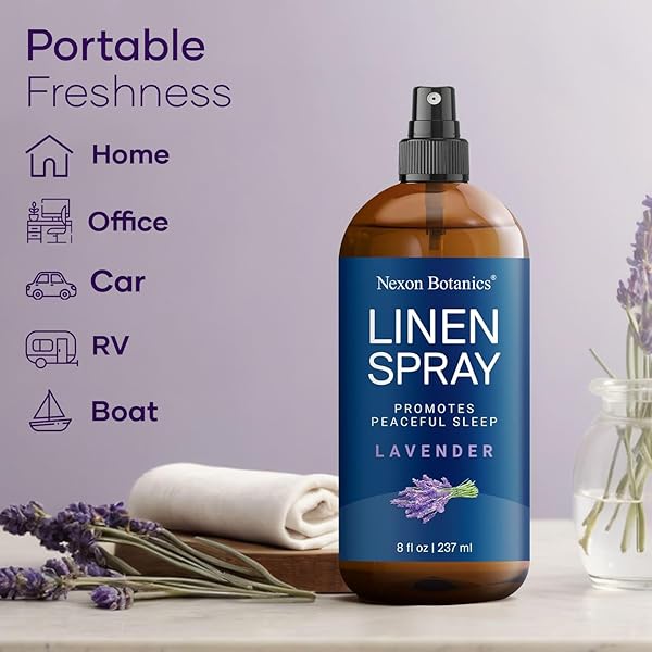 LAVENDER LINEN SPRAY 8 FL OZ – REFRESHING FABRIC REFRESHER & PILLOW SPRAY FOR BEDDING, BED SHEETS & ROOM – SOOTHING ROOM MIST – NEXON BOTANICS