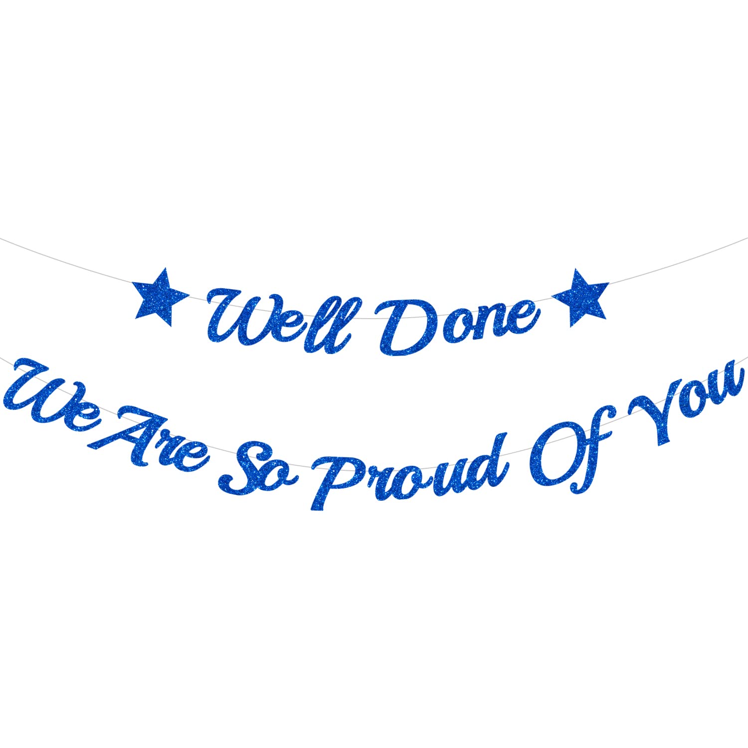 Elicola Graduation/Retirement Congratulations Banner Blue - We Are So Proud Of You & Well Done - 2PCS Glittery Bunting Party Decor