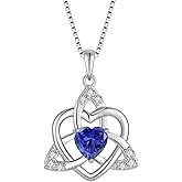 FJ Celtic Knot Necklace 925 Sterling Silver Trinity Love Knot Pendant Irish Good Luck Birthstone Jewelry for Women
